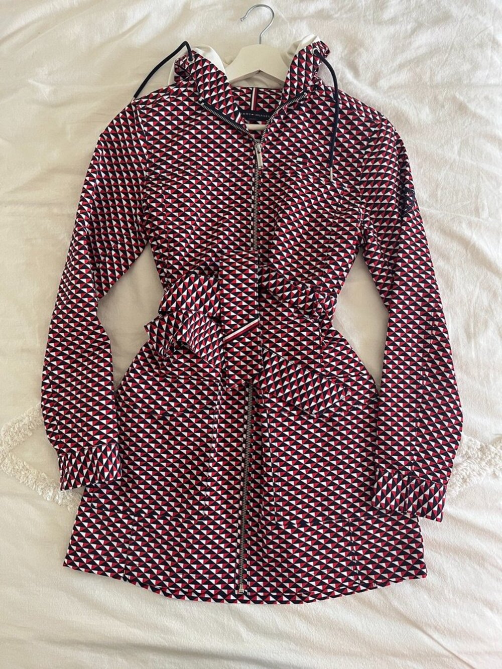 Tommy Hilfiger Geometric Belted Rain Jacket XS